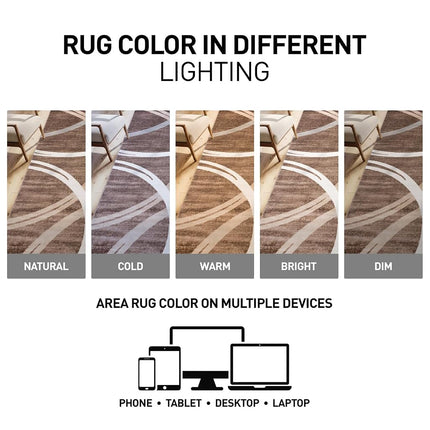 Alfombra decorativa moderna con diseño de círculos ondulados de Rugshop, alfombra resistente a la decoloración para entrada, baño o espacios pequeños, marrón, 2'7" x 4'