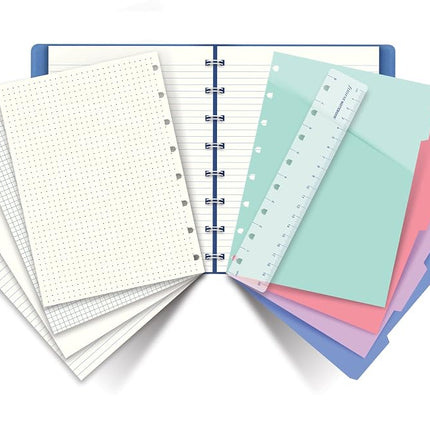 FILOFAX Refillable Pastel Notebook, A5 (8.25" x 5") Vista Blue - 112 Cream moveable Pages - Index, Pocket and Page Marker (B115051U)