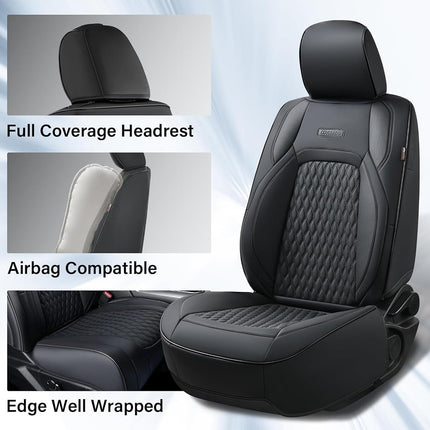 Coverado Leather Car Seat Covers Full Set, RAM 1500 Seat Covers for Car Fit for 2009-2018 Dodge Ram 1500, 2010-2024 2500 3500 Automotive Vehicle Seat Covers Protector for Trucks (Black)