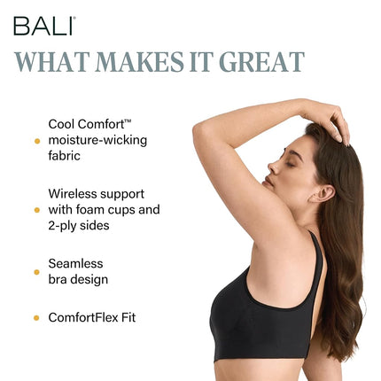 Bali Women's Comfort Revolution Wireless Bra, ComfortFlex Fit Full-Coverage Wirefree Bra, Black, XXL