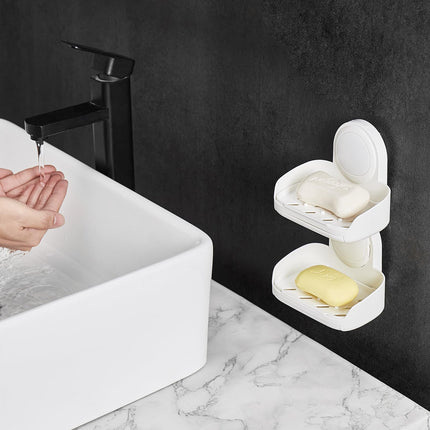VEVOR Porte-Savon pour Douche, Double Couche avec Ventouse, Fixation Murale SANS Perçage, Porte-Savon et Éponge à Forte Succion, Économiseur de Savon Auto-Drainant, pour Douche, Salle de Bain, Baignoire, Cuisine, Amovible