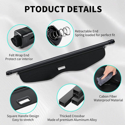 Cubierta de carga Tecoom para accesorios de Blazer 2019-2024, cubierta trasera interior de maletero, organizador de equipaje, escudo de seguridad compatible con Chevy Blazer 2024 2023 2022 2021 2020 2019, pantalla de privacidad retráctil