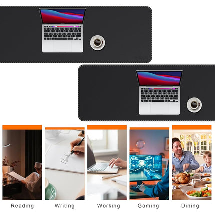 Mydours PU Leather Desk Mat, 190x40cm Mega Desk Blotter, XXXL Huge Gaming Mouse Pad, Waterproof Easy Clean Full Dual-Sided Desk Pad for Computer Keyboard Home and Office Desktop Protector (Black)