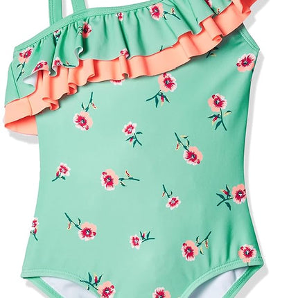 Kanu Surf Girls' Morgan Floral Ruffle 1-Shoulder 1-Piece Swimsuit, Aqua, 14