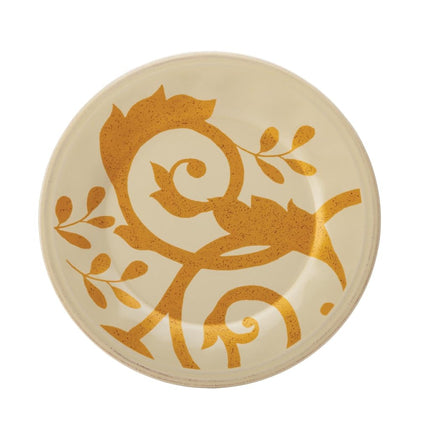 Rachael Ray Dinnerware Gold Scroll - Juego de 4 platos redondos para aperitivos, color crema almendra