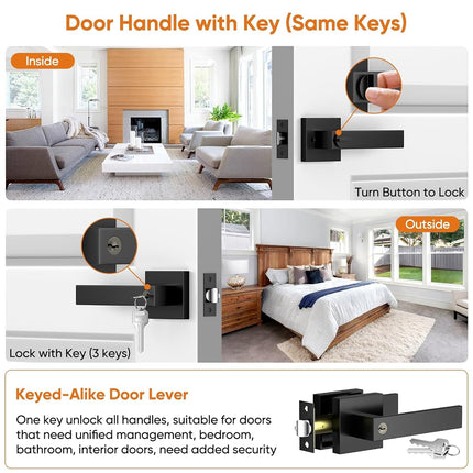 YYTDZSW Door Handles Interior, Door Knobs Interior, Black Door Handle with Reversible Lever, Keyed Alike Door Lock Sets for Bedroom, 5 Packs Heavy Duty Door Lock Sets, Matte Black