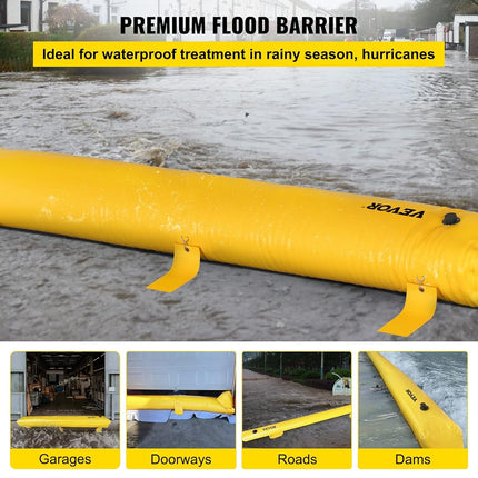 VEVOR Flood Barrier, 24 ft Length x 6 in Height Sandbag Alternative, Water Barrier for Flooding with Great Waterproof Effect, Reusable PVC Water Diversion Tubes, Flood Barriers for Home, Door, Garage