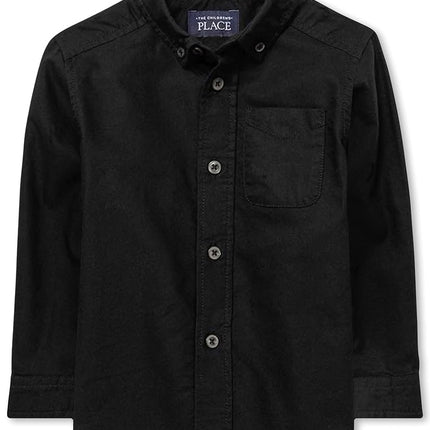 Children's Place The Baby Toddler Boys Long Sleeve Oxford Button Down Shirt, Black Single, 9-12 Months