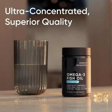 Sports Research Omega-3 Aceite de Pescado Triple Concentración Forma Triglicérido 1250 mg 180 Cápsulas Blandas
