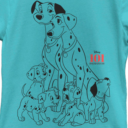 Disney Little, Big 101 Dalmations Dog Pile Girls Short Sleeve Tee Shirt, Tahiti Blue, X-Large