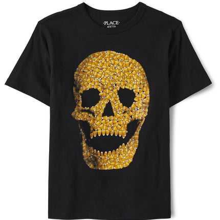 The Children's Place Baby Boys' Short Sleeve Halloween Graphic T-Shirt, Candy Skull, X-Large