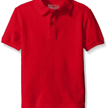 Polo de manga corta uniforme escolar para niños Nautica, cierre de botón, tejido piqué cómodo y suave, rojo, 14-16 Husky