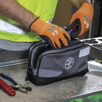 KLEIN TOOLS 55583 Tool Pouch Zipper Bag, Dual Compartments, 12-Inch x 7-Inch Heavy Duty Tool Bag Organizer, Multipurpose for Tools to Crafts