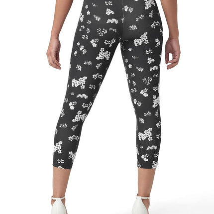 HUE Women's Wide Waistband Blackout Cotton Capri Leggings, Assorted, Black Floral, S