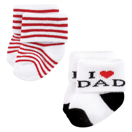 Hudson Baby Baby Girls' Cotton Rich Newborn and Terry Socks, Mom and Dad Girl Red Black 12-pack, 0-6 Months