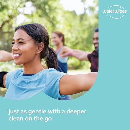 WaterWipes On The Go Wipes, 99.9% Water-Based Wipes for Travel, Sports, and to Refresh Skin, Unscented & Hypoallergenic, 224 Count (8 Packs)