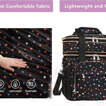 GLENKEY Expandable Lightweight Insulated Lunch Box for Women, Double Deck Large Lunch Bag Leakproof Soft Cooler Bags for Adults Work Office Flight Beach Travel, Polka Dots, 16L