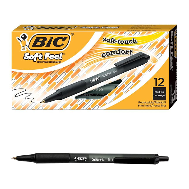 BIC Soft Feel Black Retractable Ballpoint Pens, Me