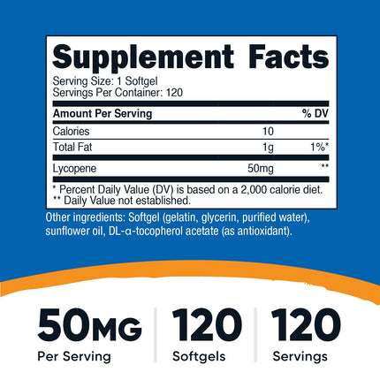 Nutricost Licopeno (50 mg) 120 Cápsulas, Sin Gluten, Sin OGM y Apto para Vegetarianos