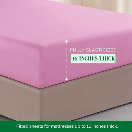 Elegant Comfort Luxurious 1500 Premium Hotel Quality Microfiber Three Line Embroidered Softest 4-Piece Bed Sheet Set, Wrinkle and Fade Resistant, Twin/Twin XL, Light Pink