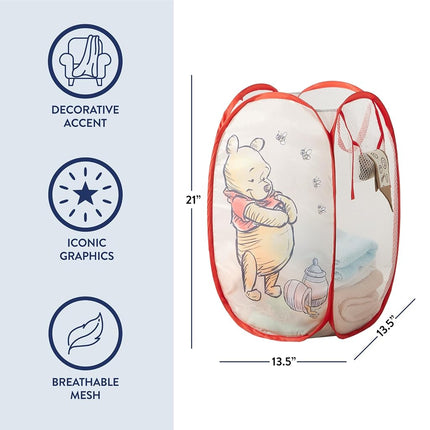 Disney Winnie the Pooh Pop Up Hamper with Durable Carry Handles for Laundry, Nursery, Storage, 21'' H x 13.5'' W X 13.5'' L