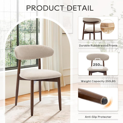 COLAMY Juego de 6 sillas de comedor de madera, sillas de comedor modernas tapizadas en tela, sillas laterales de cocina rústicas con reposapiés, beige