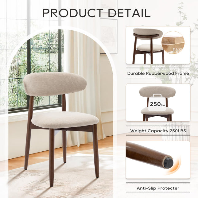 COLAMY Juego de 6 sillas de comedor de madera, sillas de comedor modernas tapizadas en tela, sillas laterales de cocina rústicas con reposapiés, beige
