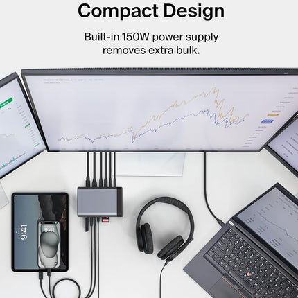 Belkin USB-C Hub, 11-in-1 Pro GaN Dock 150W, Multi-Port Docking Station w/USB-C, USB-A, Ethernet, SD, MicroSD, 3.5mm Port, 4K HDMI Ports for Triple Monitor Display - Compatible w/MacBook Pro & More