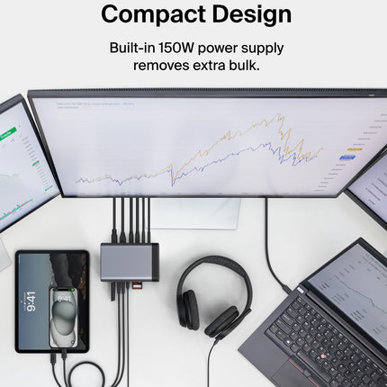 Concentrador USB-C de Belkin, Dock Pro GaN 11 en 1 de 150 W, estación de acoplamiento multipuerto con USB-C, USB-A, Ethernet, SD, MicroSD, puerto de 3,5 mm, puertos HDMI 4K para pantalla de triple monitor - Compatible con MacBook Pro y más