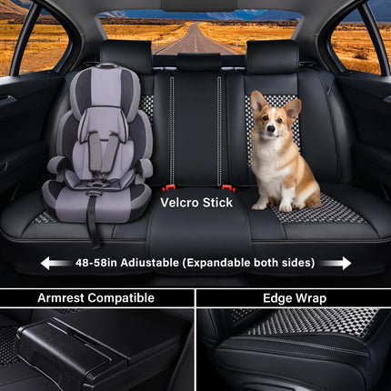 Coverado Leather Seat Covers for Car, Waterproof Car Seat Covers Full Set, 2 in 1 Conversions Car Seat Cover Protector Car Accessories Universal Fit for Most Cars SUVs and Trucks（Black&Gray