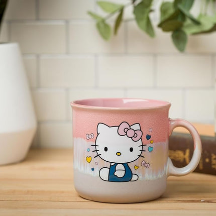 Silver Buffalo Sanrio Hello Kitty Sitting Hearts and Bows Reactive Glaze Ceramic Camper Mug, 20 Ounces