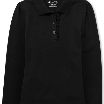 Polo à manches longues et volants, uniforme pour grandes filles The Children's Place, noir, taille M/7/8