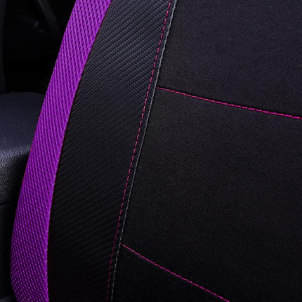 Flying Banner car seat Covers Quality Carbon Fiber Air Mesh Fabric Sport Low High Back Bucket Back Pocket Arm Rest (2 Fronts - Low Bucket, Purple)
