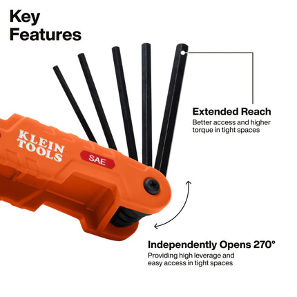 KLEIN TOOLS 70552 Pro Folding SAE and Metric Hex Key Set, 21-Key, Allen Wrench Tool with High-Leverage Blades, 2-Pack