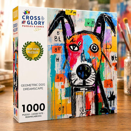 Geometric Dog Dreamscape Puzzle - 1000 Piece Abstract Art Jigsaw, Eco-Friendly, Satin Finish, Vivid Colours, Modern Home Decor, Educational Brain Game for Adults