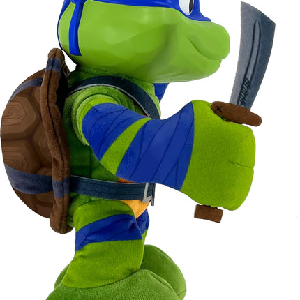 Mattel Teenage Mutant Ninja Turtles: Mutant Mayhem Leonardo Plush Toy with Action and 20+ Sounds, Character Stylized 11 Inch Soft Doll with Vinyl Head