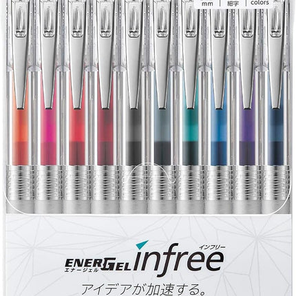 Bolígrafo Pentel EnerGel (EnerGel Infree), punta de 0,7 mm, juego de 10 colores (BL77TL-10)