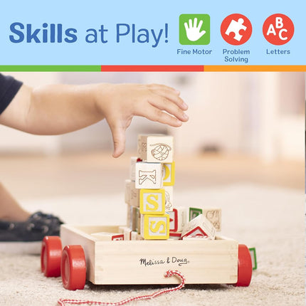 Melissa & Doug Classic ABC Wooden Block Cart (Educational Toy With 30 Solid Wood Blocks)