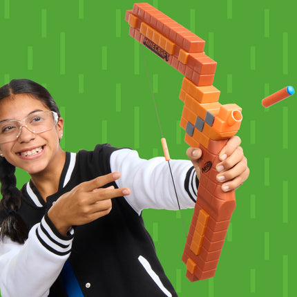 Lanzador de dardos Nerf Minecraft Bow, cebado con cuerda de retroceso, 8 dardos N1, para mayores de 8 años