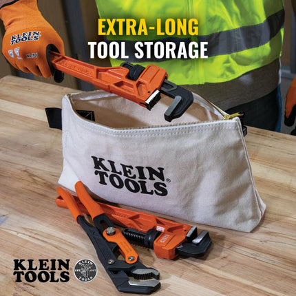 KLEIN TOOLS 62042 16-Inch Zipper Bag, Extra Long, No. 10 Canvas, Heavy Duty Tool Bag, 3-Inch Stand-Up Bottom, Multipurpose for Tools or Crafts