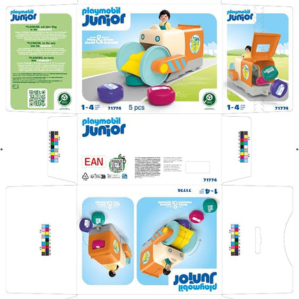 Playmobil | JUNIOR | Fun trash collection vehicle | Toy from 1 year | Gift for toddlers | Sustainable toy with collecting function & accessories | 71774