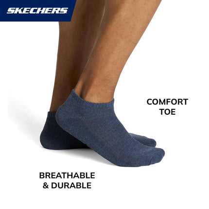 Skechers Men's 10-pack Half Terry Classic Low Cut Socks, Comfort-fit & Cushioned Footbed, White/Steel Grey/Dark Denim, 9-13 UK