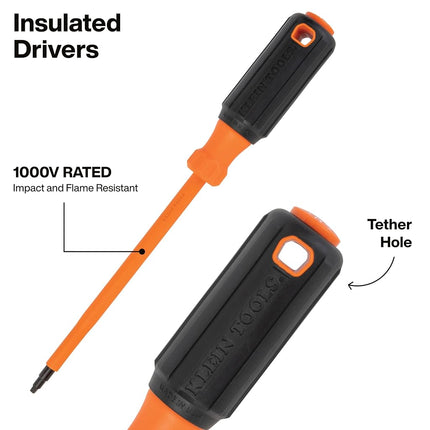 Klein Tools 85814 Screwdriver Set, Precision, Insulated, Color-Coded Handles, Phillips, Slotted, Cabinet, Keystone, Demolition, Square Tips, 14-Piece