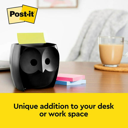Post-it Owl Note Dispenser, Includes 1 Pad of Post-it 3 in X 3 in Super Sticky Dispenser Pop-up Notes, 45 Sheets, OWL-330-BK