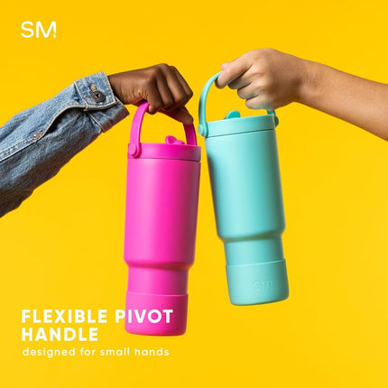 Simple Modern Trek Pivot | 24oz Kids Flip Straw Tumbler with Handle and Silicone Boot | Insulated Water Bottle Stainless Steel Cup | School Travel Jug | Pink Whimsical Tie Dye