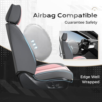 Coverado Seat Covers, Car Seat Covers Front Seats, Leather Seat Covers for Cars, Car Seat Protector Waterproof, Gray Car Seat Cushion, Front Carseat Cover Universal Fit for Most Cars Pink
