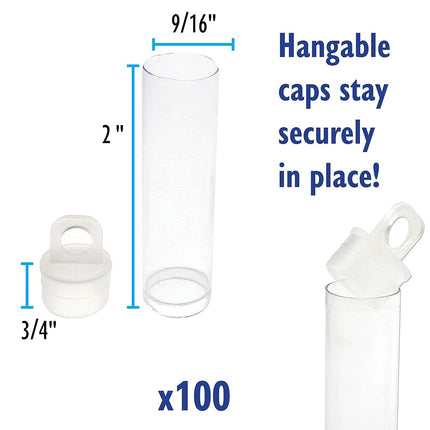 The Beadsmith Clear Plastic Tubes 2" Long 9/16" Diameter Caps for Hanging Friction Use for Beads, Bath Salts, Wedding Gifts and