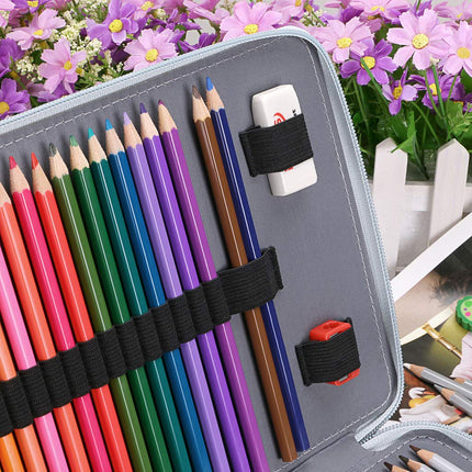 BTSKY Deluxe PU Leather Pencil Case for Colored Pencils - 160 Slot Pencil Holder 200 Slots Grey
