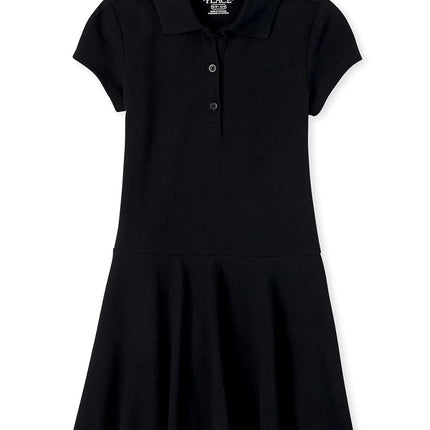 The Children's Place girls Short Sleeve Picque Polo Dress, Black Standard, Large US