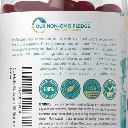 Collagen Gummies | 60 Count | Multi Collagen Complex | Beauty Formula Supplement | Mixed Berry Flavor | Non-GMO, Gluten Free | Carlyle
